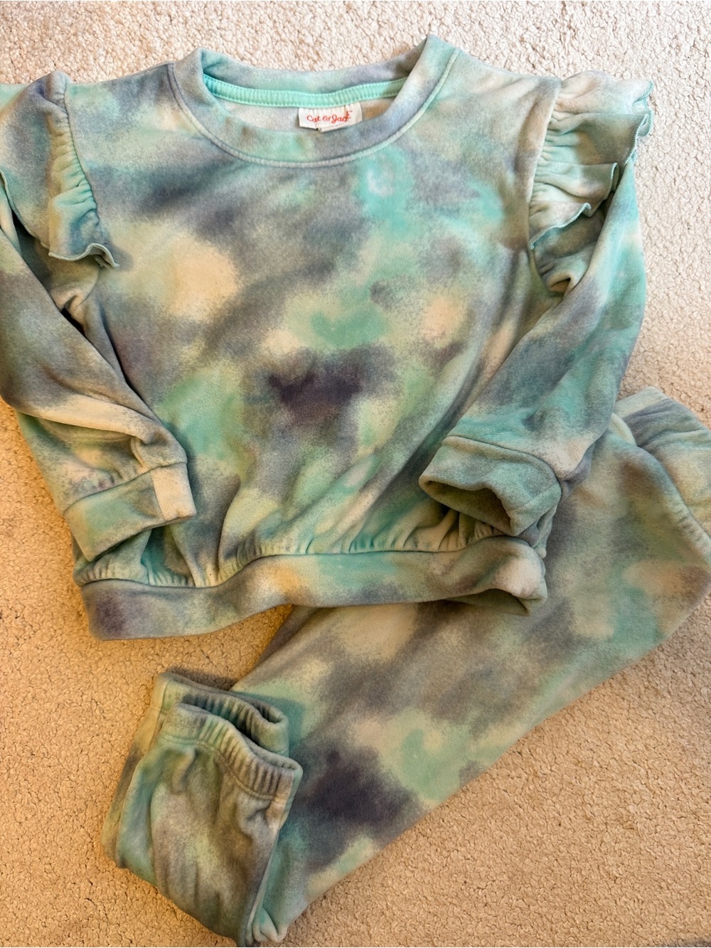 Cat & Jack Teal Tie-Dye Sweatshirt & Jogger Set Sz 3T